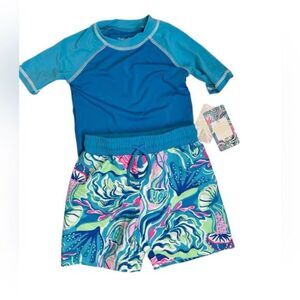 NWT Tommy Bahama Toddler Boys 2 Piece Blue and Green Rashguard Swim Set - 3T